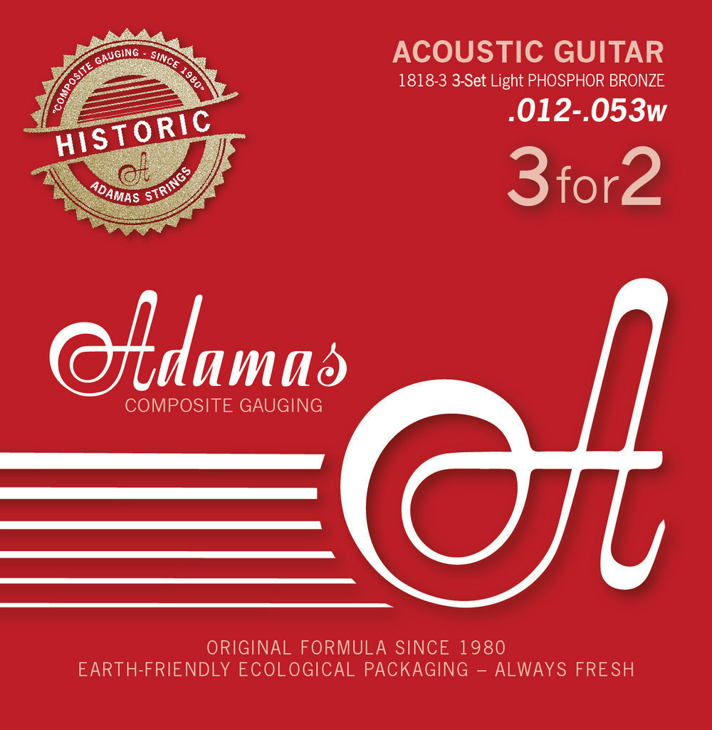 Adamas Acoustic Guitar String 3-Sets, Phosphor Bronze Reissue, 1818-3, L 12-53