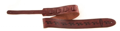Ovation Guitar Premium Leather Strap Signature Leaf Ruby Red