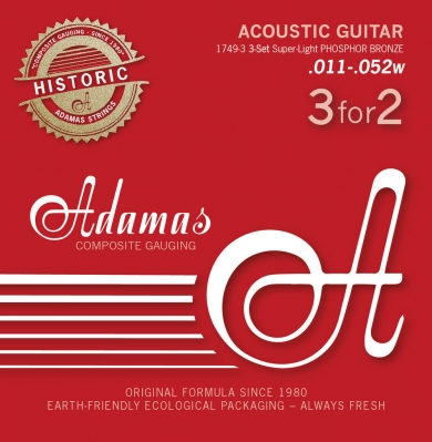 Adamas Acoustic Guitar String 3-Sets, Historic Reissue Phosphor Bronze, Extra-Light 10-47