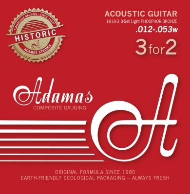 Adamas Acoustic Guitar String 3-Sets, Phosphor Bronze Historic Reissue, Light 12-53