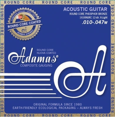 Adamas Acoustic Guitar String Set, Nuova Phosphor Bronze coated round core, Extra-Light 10-47 12-Str